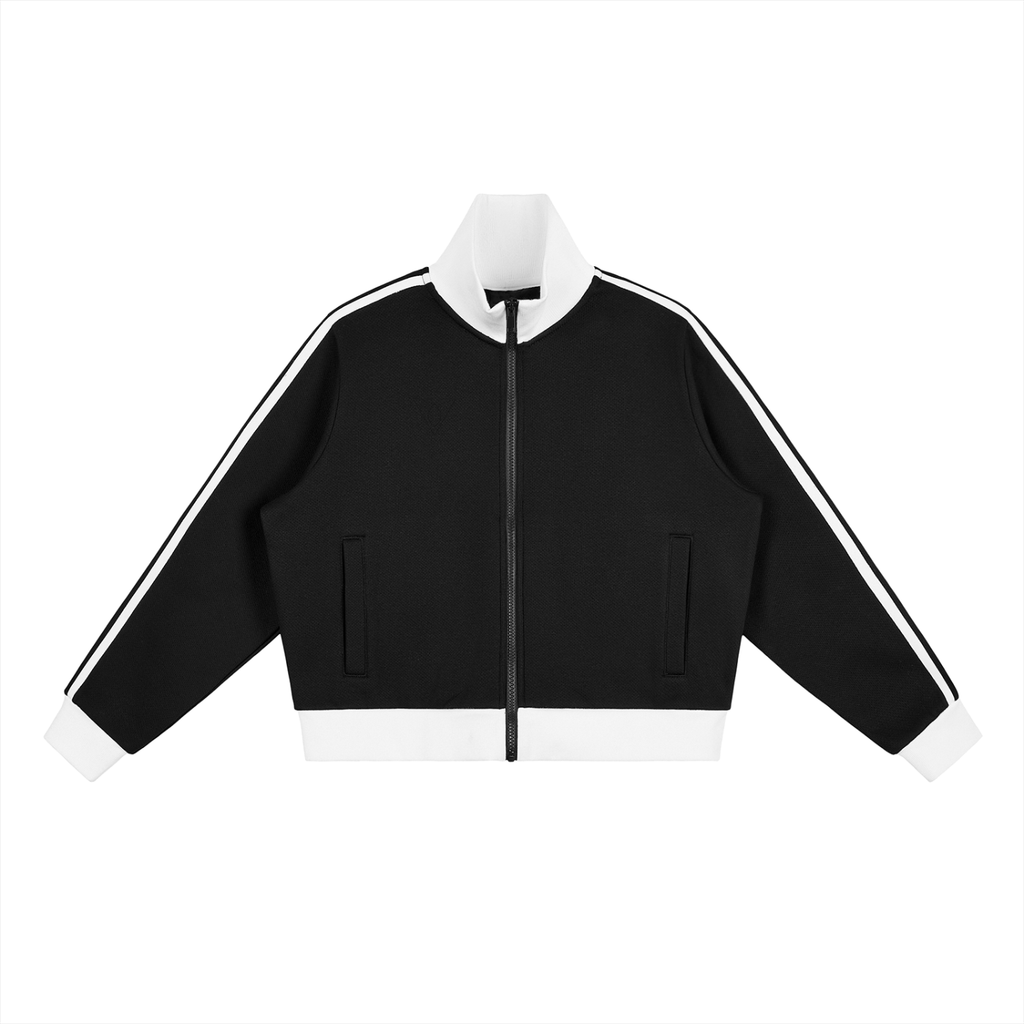 WOMEN'S CONTRAST SIDE-STRIPE FLEECE CROPPED TRACK JACKET